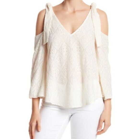 BCBGMAXAZRIA Embroidered Cold Shoulder Top - Picture 1 of 7